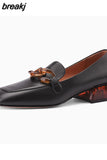 Real Leather Women Pumps Fashion Chain Thick Heels Shoes For Woman Casual Loafers Office Lady Daily Footwear Size