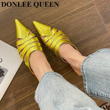 Slippers Women Pointed Toe Mule Flat Heels Casual Slip On Slide Outdoor Flip Flops 2023 Fashion Hollow Shoes Female