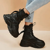 Black Chunky Platform Motorcycle Boots Women Fashion Thick Sole Vulcanize Shoes Woman Autumn Winter Ankle Botas Mujer