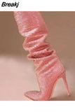 Women's High Boots Pointed Toe Slip-on Long Boots Women Demonia Boots High Heels Sexy Stiletto Ladies Party Shoes