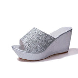 Woman Glitter Platform Slippers Women Sequins Flip Flops 2022 Summer Platform Slides Sandals Slippers Wedges