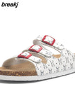 New Summer Women Buckle Cork Slipper 2023 Casual Mixed Color Outside Non-slip Beach Slides