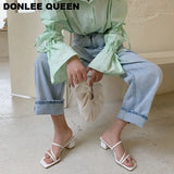 Fashion Women Slippers Square Low Heels Sandals Summer Flip Flops Brand Slipper Elegant Slides Zebra Shoes Zapatillas