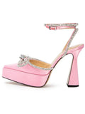 New Summer Ladies European and American Sandals High Heels Pointed Transparent Bow Rhinestones Nightclub Party