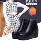 Genuine Leather Autumn Winter Boots Shoes Women Ankle Boots Female Wedges Boots Women Boot Platform Shoes Warm Botas