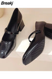 Toe Vintage Ankle Buckle Mary Jean Shoes 2023 European Style Thick High Heels Solid Elegant Women's Pumps Spring