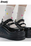 High Heeled Mary Jean Shoes New Hot 2023 Spring Summer Black Round Toe Punk Goth Pumps Ankle Buckle Cute Shoes Plus