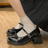 Leather Jk Uniform Dress Shoes for Women Vintage Square Heels Mary Jane Shoes Woman Japanese Style Bow Buckle Strap