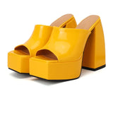 Quality High Heels Women Slippers Thick Platform Female Shoes Buckle Strap Dress Office Ladies Wedding Microfiber Leather