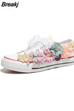 Women Canvas Shoe Low Top Casual Flats tennis Flower Comfortable sweet Ladies Spring Autumn Shoes Designer White Sneakers