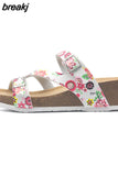 Fashion Women Wedge Cork Slipper 2023 New Summer Beach Outside Buckle Trifle Platform Med Heel Slide