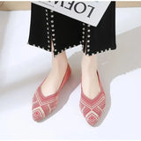 Women Pointed Toe Shallow Flat Shoes Mesh Loafers Soft Bottom Ballet Flats Classic Moccasins Knit Dress Shoes