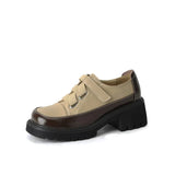 Women's Retro Small Leather Shoes Square Head Cross Strap Loafers Color Matching Versatile Fashion High Heels Mary Jane