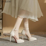 High Heels Female Summer Sandals Designer Brand Platform Stiletto Ankle Strap Pumps Matte Leather Womens Shoes Size 32