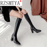 Platform Knee High Boots Women High Heels Thigh High Boots PU Leather Shoes Fashion Autumn Winter Block Heel Long