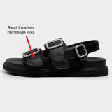 Size 35-40 Sandals Women Open Toe Slingback Buckle Strap Real Leather Shoes Casual Outdoor Summer Female