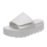 Black PU Leather Platform Slippers Women Plus Size 43 Thick Soled Sandals Woman 2023 Summer Non-slip Slides Shoes