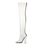 Furtado 2022 Spring Summer Clear Rainboots Pointed Toe Crystal Chunky Heels Stiletto Heels Over The Knee Transparent