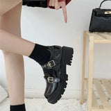 Shoes Harajuku Buckle Mary Janes Shoes Women Cross-tied Platform Shoes Patent Leather Girls Shoes Rivet Casual