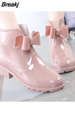Fashion Women Rain Boots Fashion Non-Slip Women's Water Shoes Flat Bottom Women Velvet Short Tube Warm