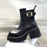 for women Thick Sole Chelsea Mid Calf Boots Woman Short barrel Boots Platform Shoes Motorcycle Boots Female Botas De