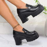 New Women's High Heels Loafers Punk Pu Leather Chunky Platform Pumps Women Slip On Black Jk Uniform Shoes Woman Mary