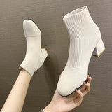 Stretch Fabric Booties Woman 2023 High Heels Luxury Designer Round Toe Ladies Stiletto Fashion Ankle boots Rubber