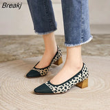Toe Flying Woven Shoes Women's 2023 Spring Autumn New Women's Comfortable Thick High Heels Leopard Print Pumps 34-40