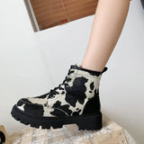 Motorcycle Boots Autumn Winter Fashion Solid Color Martin Boots Women High Quality Comfortable Cow pattern Female