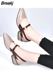 Soft Leather Sandals Women Summer Fashion Bag with Pointed Tip Lace Up Heels Thick and Low-Heel Hollow Work Shoes