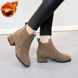 Elegant with Medium Heels Women's Ankle Boots Black Short Shoes for Woman Chelsea Booties Suede High Quality Y2k