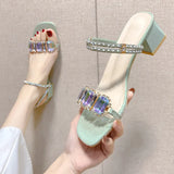 Fashion Rhinestone Sandals for Women Summer 2023 Square Heels Open Toe Slippers Woman Transparent PVC Jelly Sandals