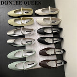 Spring Autumn Flats Shoes Women Niche Design Sense Shallow Round Toe Retro Almond Head Cross Strap Flat Mary Jane