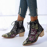 Ankle Boots with Square Heel Lace Up Flower Red Platform Boots Luxury Heel Shoes for Women Boots Womens Platform