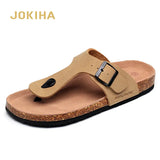 New Men's PU Leather Mule Clogs Slippers High Quality Soft Cork Flip Flops Buckle Slides Footwear For Men Women