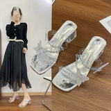Breakj Drag 2025 Summer New Transparent Bow With Cool Drag Fairy Feng Shui Drill Silver Coarse And Slippers