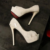Silk Embroidered Flower Peep Toe High Heels 2023 New Stiletto Platform Wedding Banquet Dress 14Cm Sexy Ladies