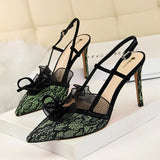 Breakj High-Heeled Fashion Sexy Party Show Thin Women's Shoes Thin Heel High Heel Diamond Lace Hollow Out