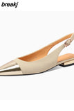 Size 34-39 Flats Sandals For Women Real Leather Low Heels Shoes For Women 2023 Summer Slingback Buckle Chunky