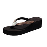 Thick Sole Sandals Summer Rhinestone Wedge Women Flip Flops Pearl Flower Platform Light Sildes Fashion Outdoor Shoes
