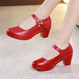 Buckle, Thick Heel, Single Shoes, Round Head, Large Size Work Shoes, 2023 Cheongsam, Walking Show Shoes, Square Dance
