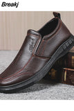 Leather Shoes for Men Black Classic Men Casual Shoes Slip-on Soft Bottom Round Head Men's Driving Shoes Business