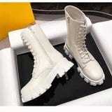 Boots Rock Shoes Woman Boots-Women Flat Heel Luxury Designer Round Toe Lace Up Winter Footwear 2023 Ankle Med Lolita