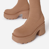 Size 43 Women Shoes Platform Boots Breathable Mesh Height Increasing Black Motorcycle Boots Women Fashion Chunky Sock