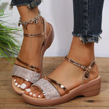 Gold Silver Thick Heel Sandals Women Summer Ankle Strap Wedge Sandals Woman Open Toe Platform Shoes Female Plus Size