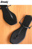 New Summer Fashion Ladies Sandals Solid Square Toe Ankle Strap Buckle Simple Flat Women Pinched Toes Shoes Large size