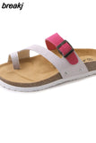 Outside Buckle Cork Slipper New Women Summer Mixed Color Casual Beach Slip on Flip Flops Slides