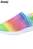 Women Sneakers Mesh Breathable Rhinestone Casual Platform Shoes For Ladies Slip On Comfortable Outdoor Female