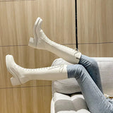 Long Ladies Boots Elegant Heeled High Heels Shoes for Women Lace-up Winter Knee Shaft with Laces White Spring Autumn