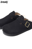 New Men Closed Toe Cork Slippers Casual Women Buckle Non-slip Comfortable Nubuck Leather Outside Slide